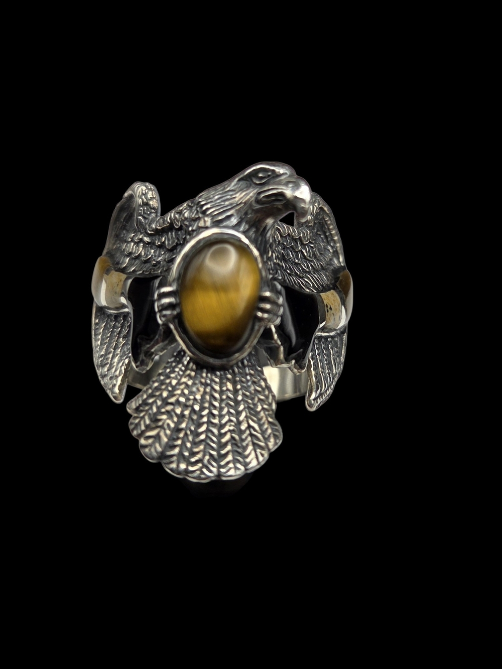 Sterling Silver Eagle Ring with Tiger's Eye 11.5
